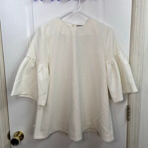 EDIT ivory ruffle bell flare sleeve Crewcut stretch loose blouse casual office S